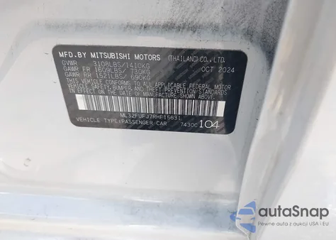 2024 Mitsubishi Mirage G4 Black Edition/Es/Le z USA, uszkodzony, nr VIN ML32FUFJ7RHF15631